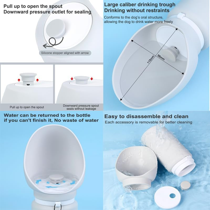 Portable Dog Water Bottle 550ML Collapsible Travel Bowl Leakproof