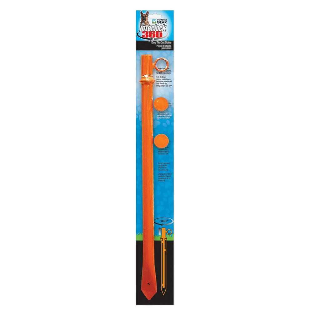 Boss Pet Interlocking 360 Tie Out Dog Stake 26" Heavy Duty Steel Orange