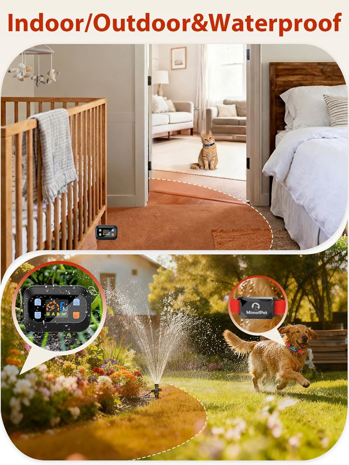 Wireless Pet Barrier Indoor Outdoor Dogs Cats Adjustable Range Waterproof