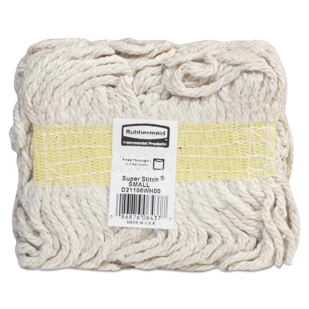 Rubbermaid Super Stitch Blend Mop, Cotton/Synthetic, Small, White, 6/Carton