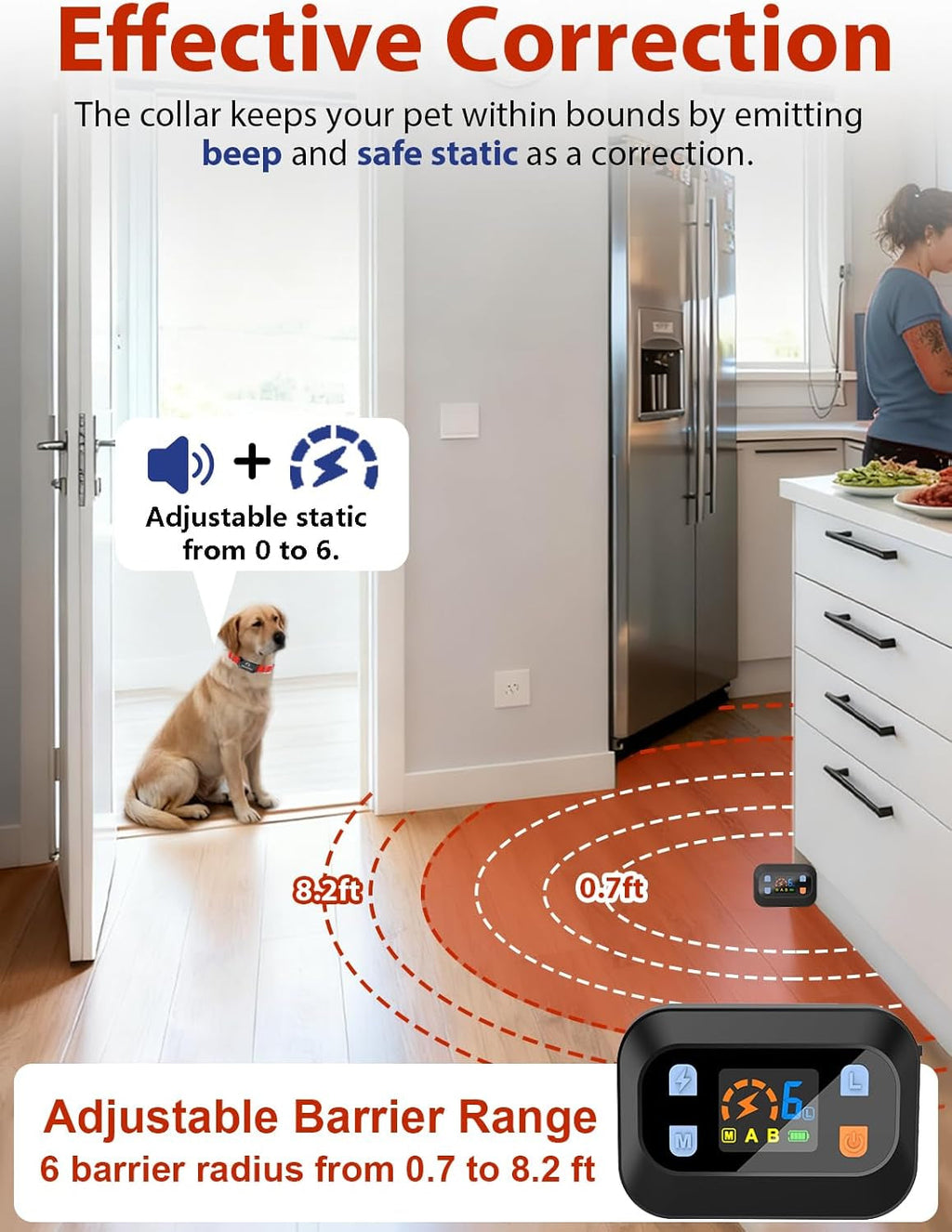 Wireless Pet Barrier Indoor Outdoor Dogs Cats Adjustable Range Waterproof