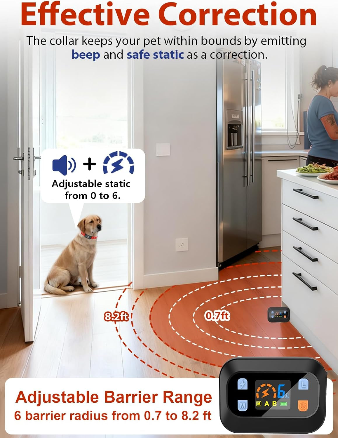 Wireless Pet Barrier Indoor Outdoor Dogs Cats Adjustable Range Waterproof