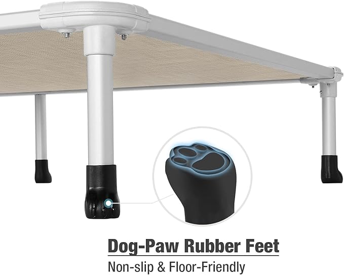 Veehoo Chew Proof Elevated Dog Bed - Cooling Raised Pet Cot - Silver Aluminum Frame and Durable Textilene Mesh Fabric, Unique Designed No-Slip Feet for Indoor or Outdoor Use, Beige Coffee, XX Large
