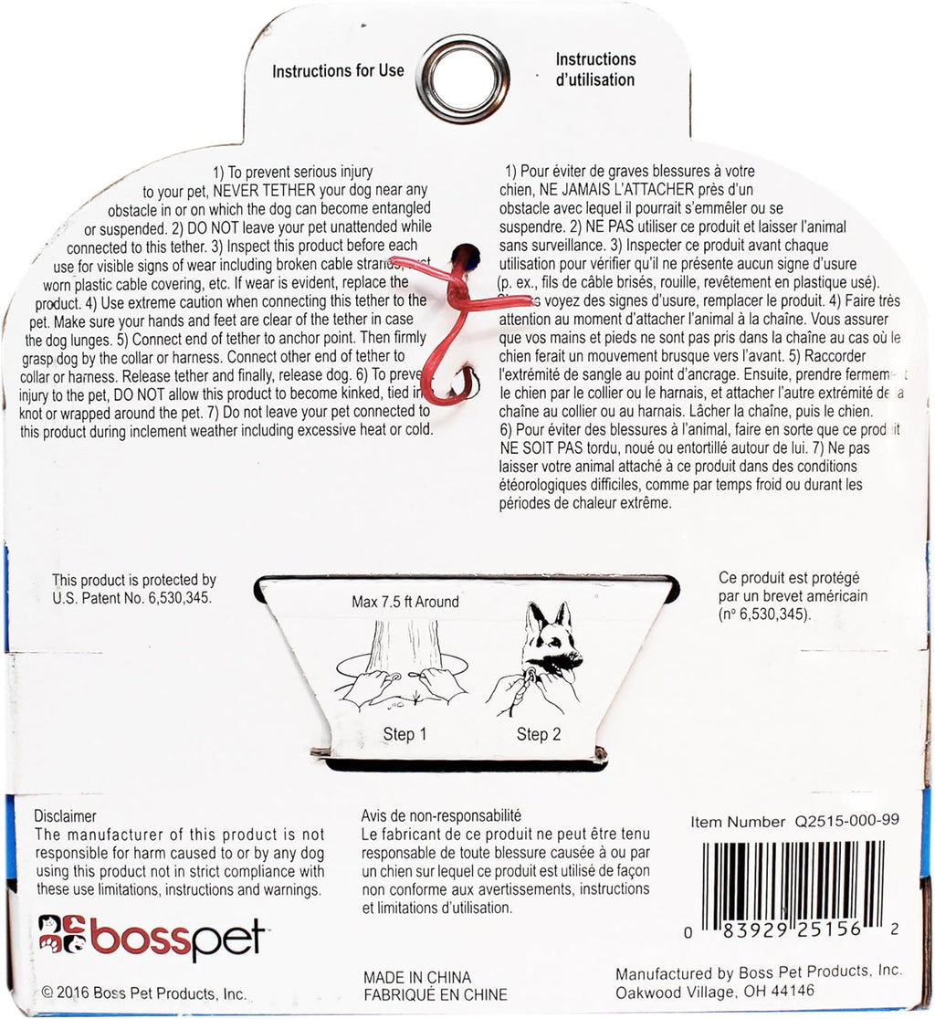 Boss Pet Snap Around Tree Tie Out Cable 10ft For Dogs Up to 60 lb