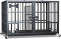 aboxoo 48/42 inch XL Dog Crate for Large Dog/Double Medium Dogs,Heavy Duty Metal Dog Cages,All Metal Open Top,Dog Kennel Indoor with Wheels,Floor Grid, Tray, Divider and Feeding Bowl