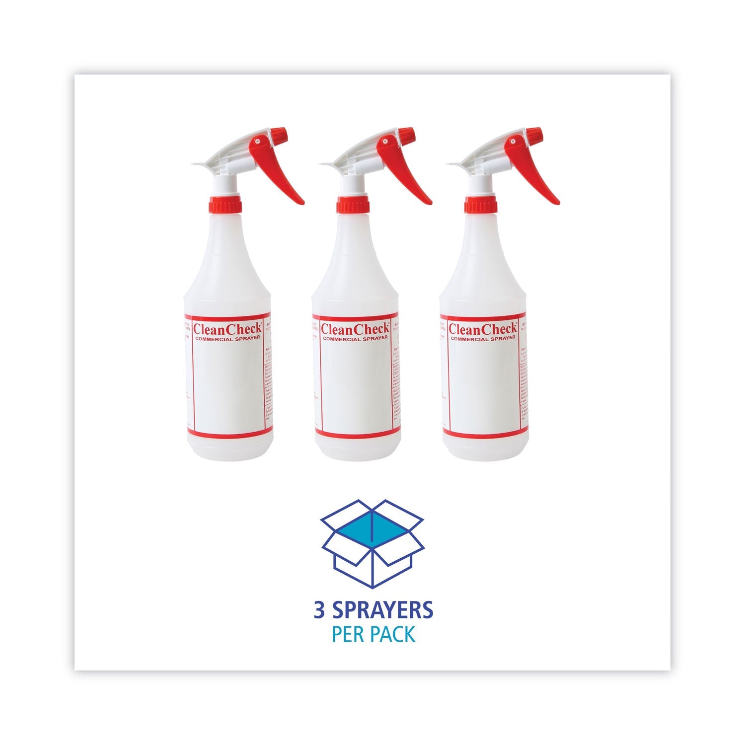 Boardwalk Trigger Spray Bottle, 32 oz, Clear/Red, HDPE, 3/Pack