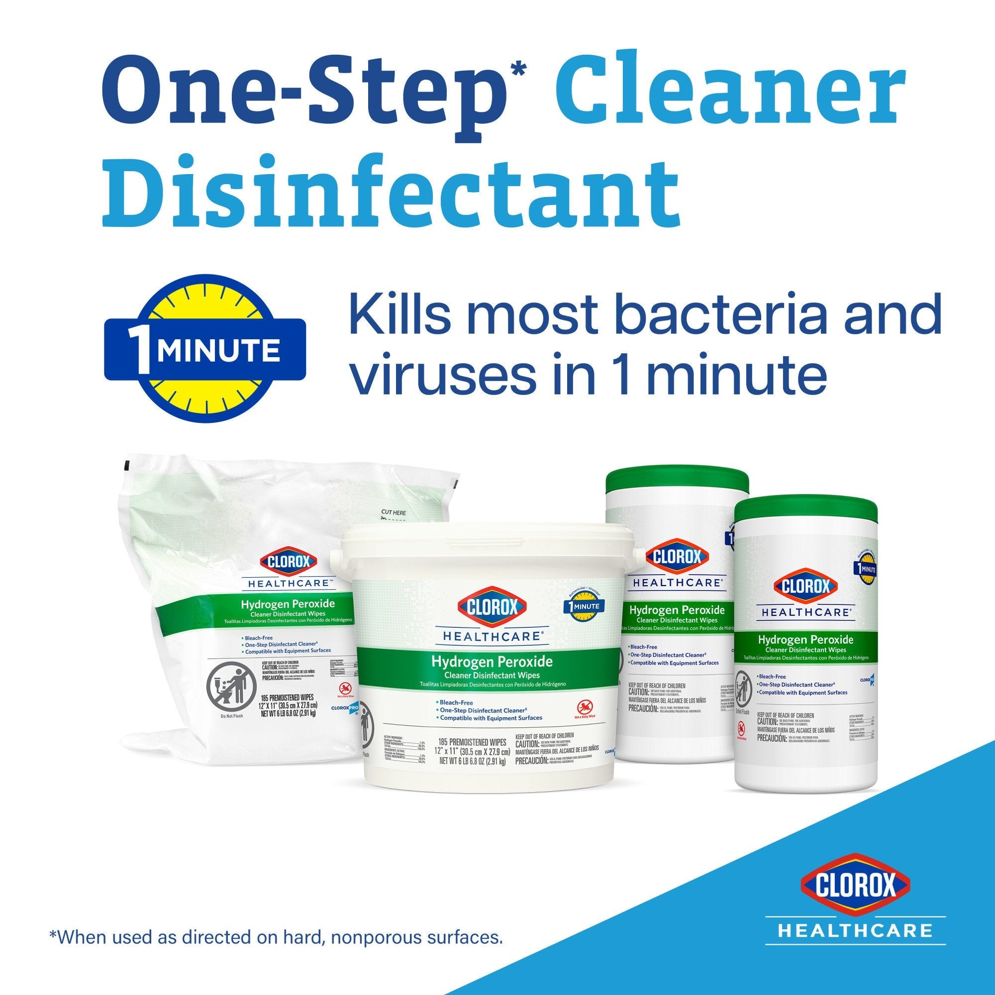 Clorox Healthcare® Hydrogen Peroxide Cleaner Disinfectant Wipes 6.75 x 5.75 Inch 30825