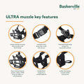 BASKERVILLE ULTRA MUZZLE - Patented Humane Design, Breathable, Dog can Pant and Drink, Adjustable, Padded, Dog Training Muzzle for Small Dogs, Prevents Biting, Wildlife Scavenging (Size 2, Black)