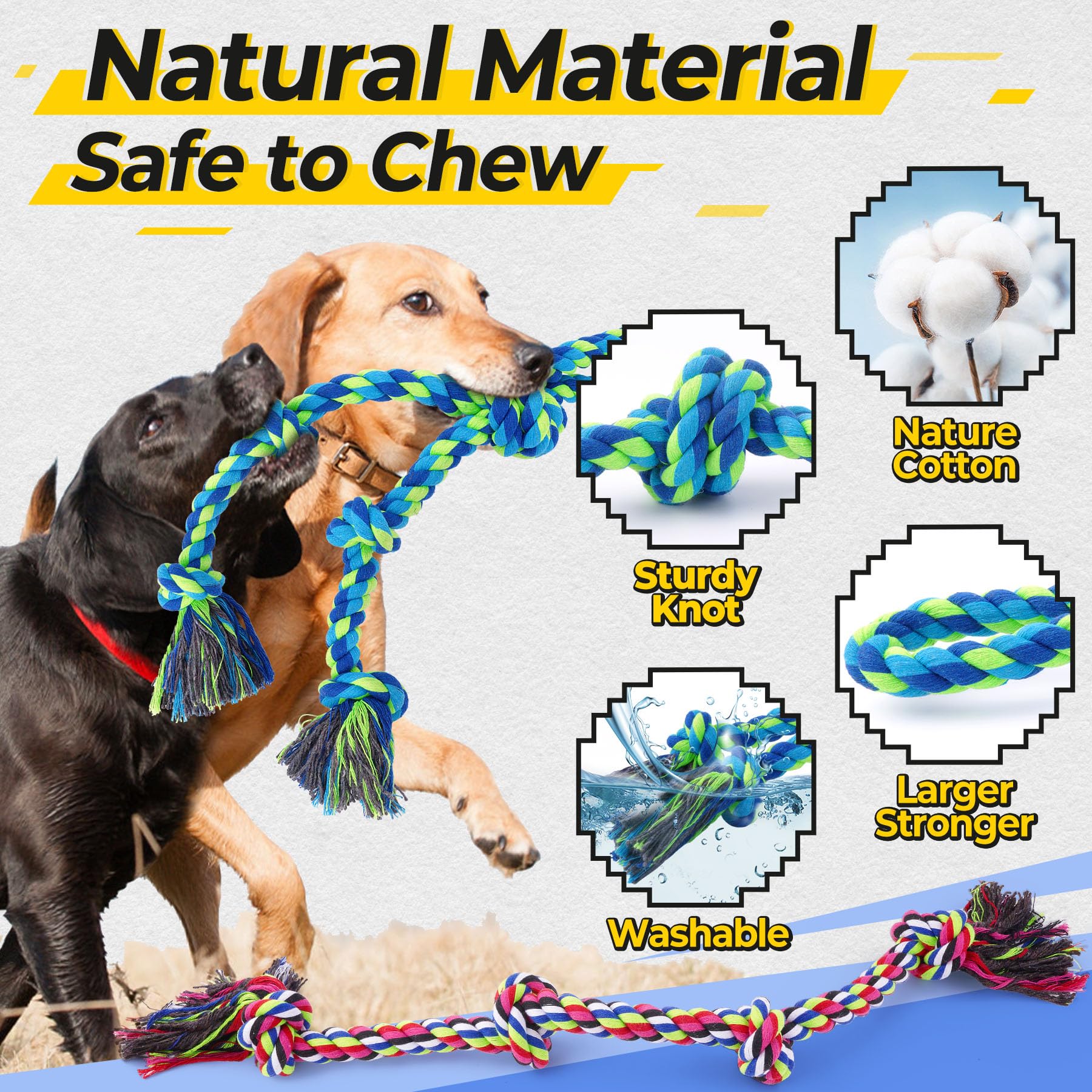 Tough Dog Rope Toys For Aggressive Chewers, Tough Tug Of War Dog Toys For Large, Medium & Small Dogs