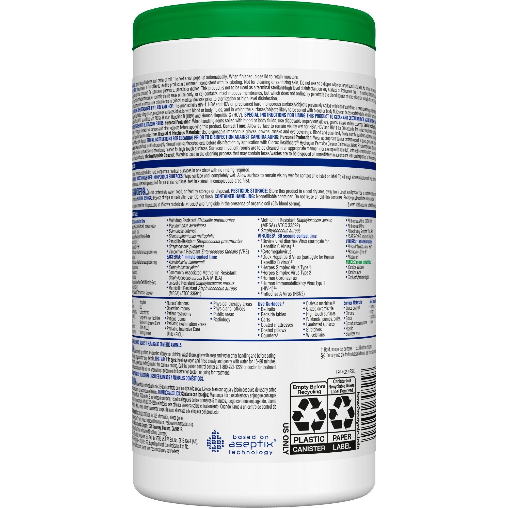 Clorox Healthcare® Hydrogen Peroxide Cleaner Disinfectant Wipes 6.75 x 5.75 Inch 30825