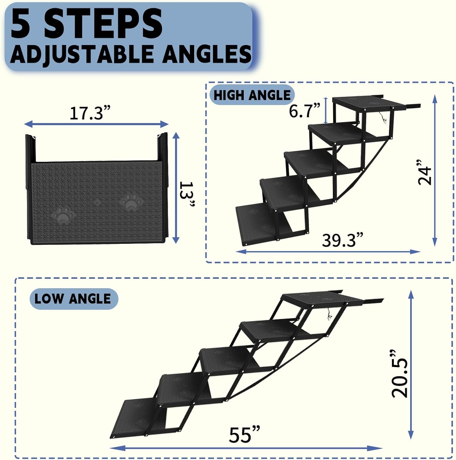 Dog Stairs for Car Foldable Pet Steps Heavy Duty Large Dogs 5 Step