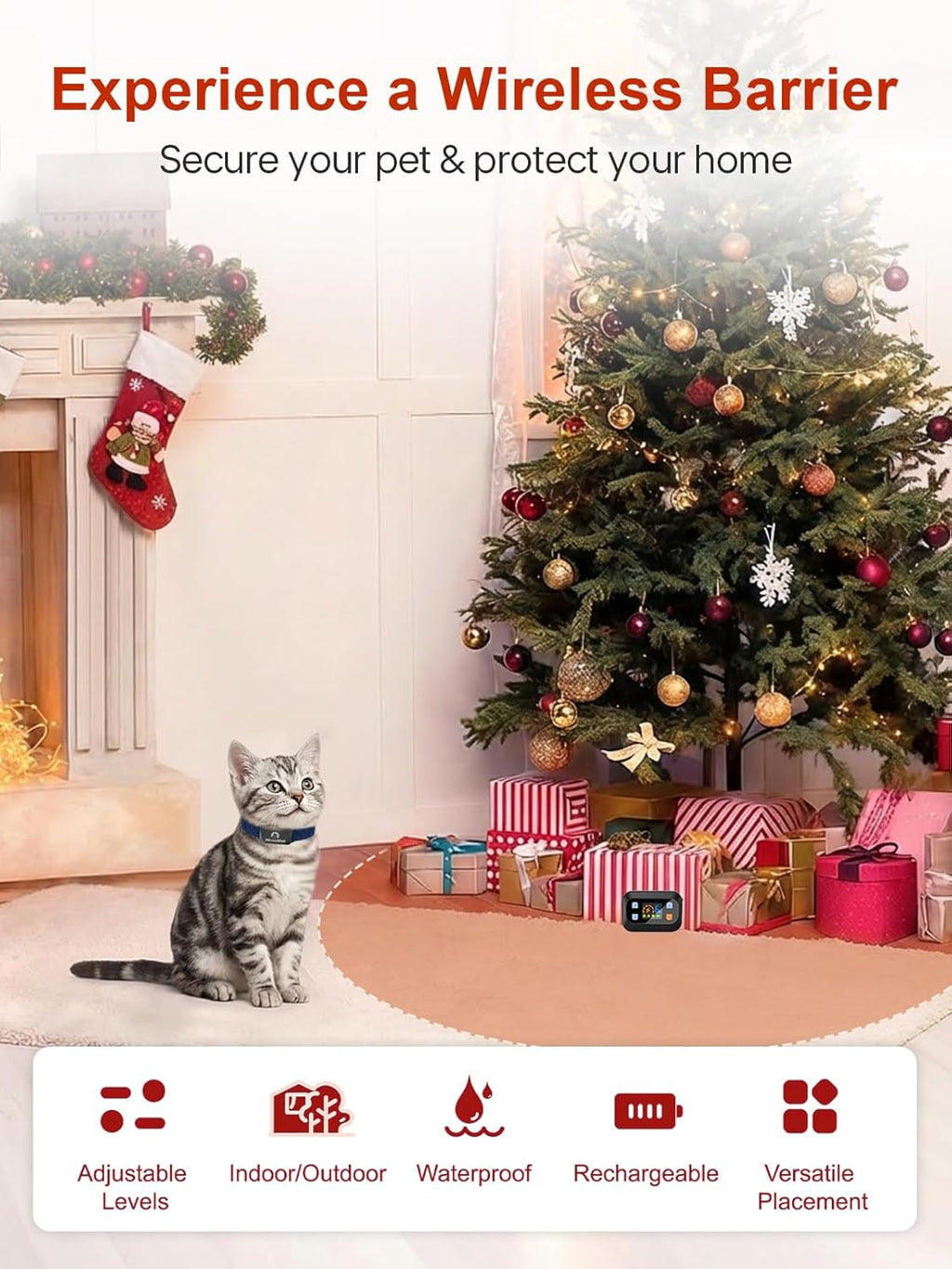 Wireless Pet Barrier Indoor Outdoor Dogs Cats Adjustable Range Waterproof