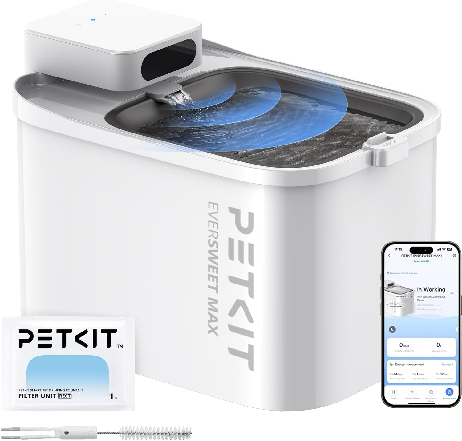 Automatic Pet Water Fountain Cordless App Control Quiet 3L Cats Dogs Small Pets