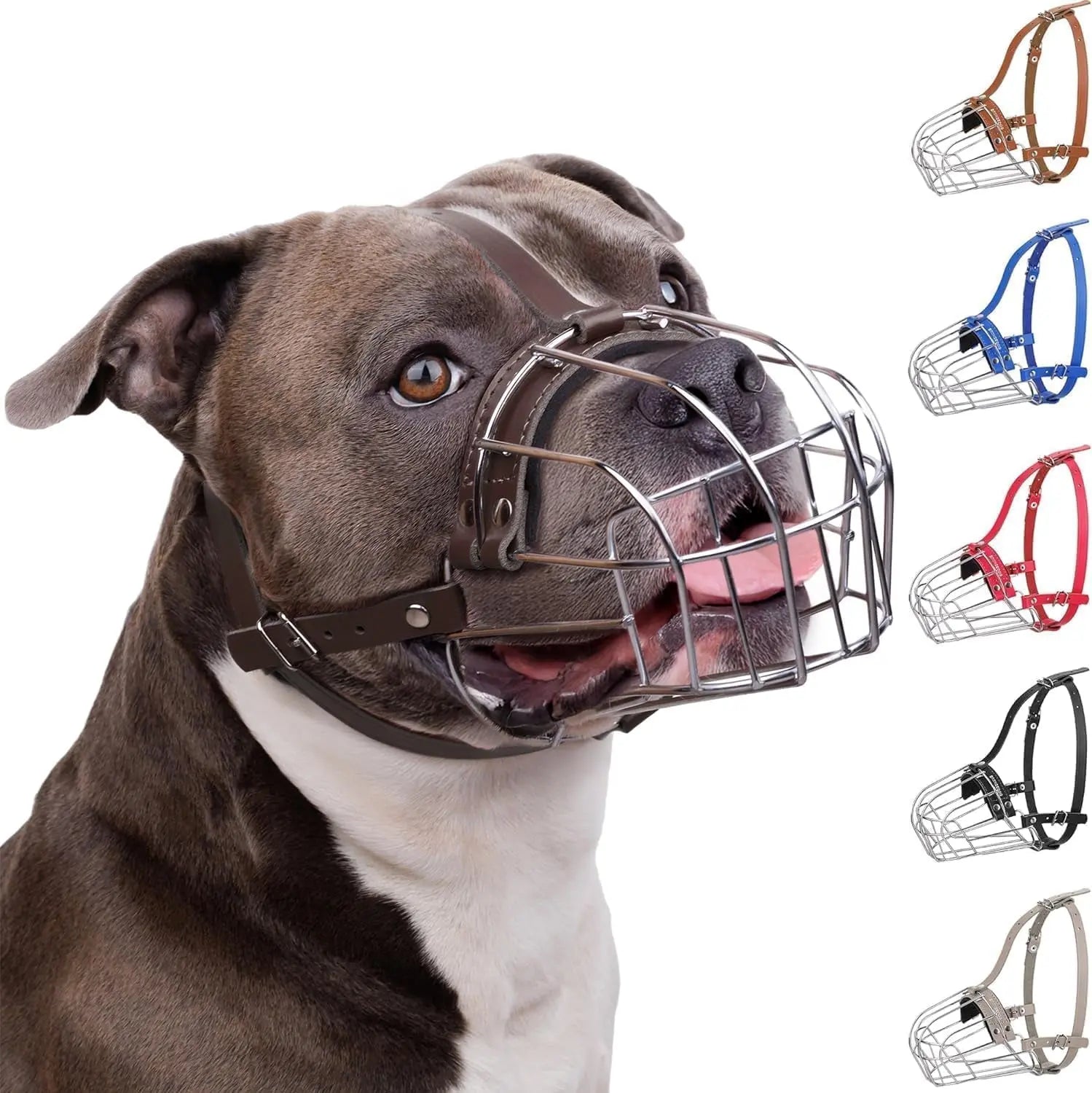 Breathable Metal Basket Dog Muzzle for Large Dogs with Leather Straps