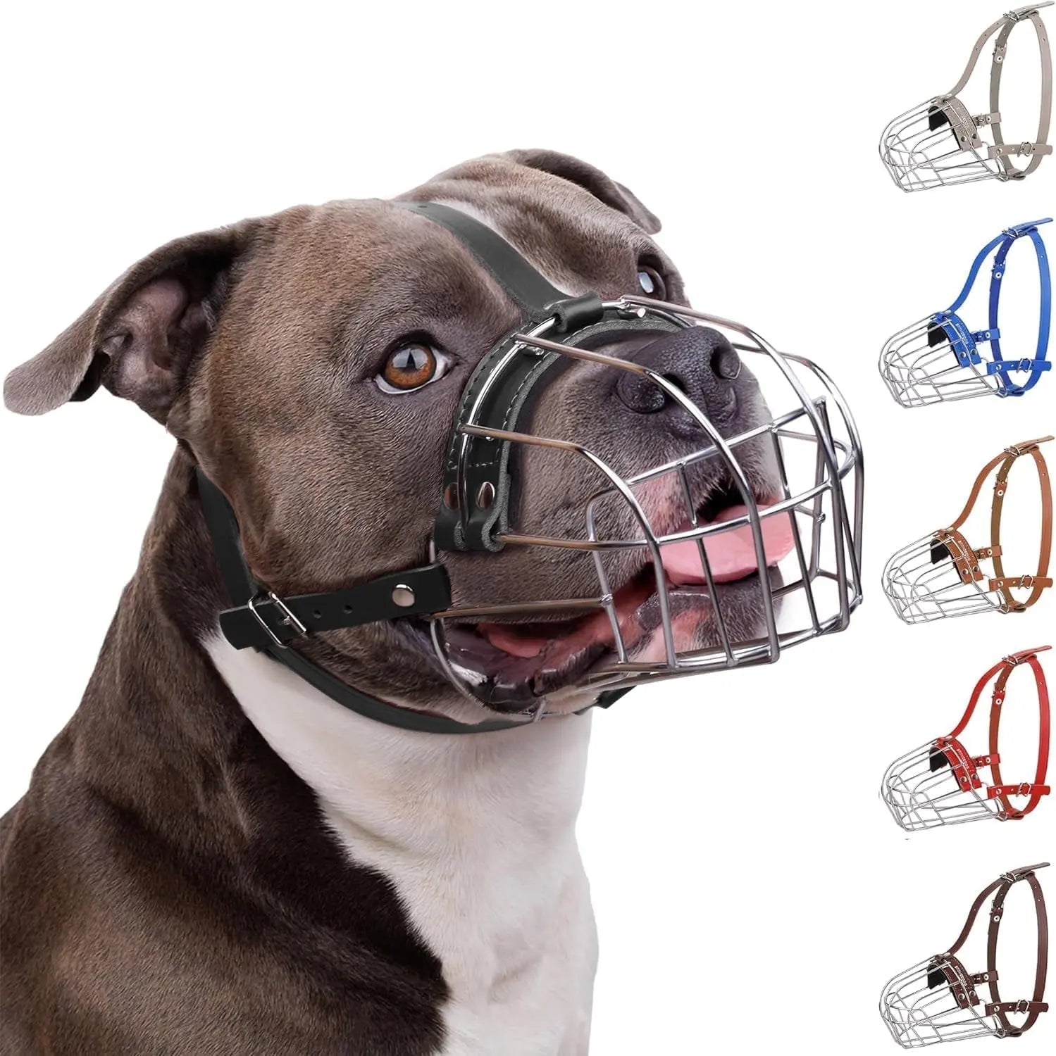 Breathable Metal Basket Dog Muzzle for Large Dogs with Leather Straps