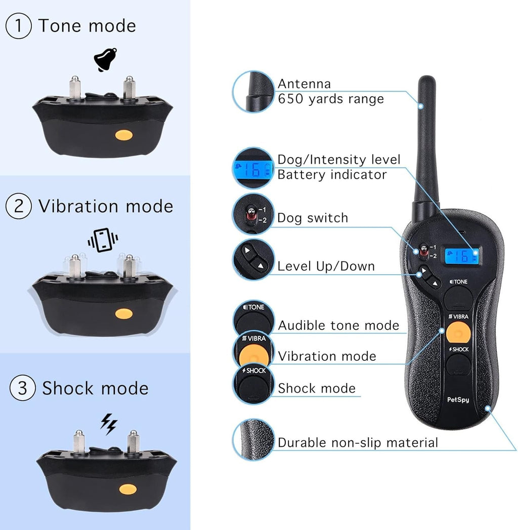 Dog Training Collar Remote Beep Vibration Shock Waterproof 1 or 2 Dogs