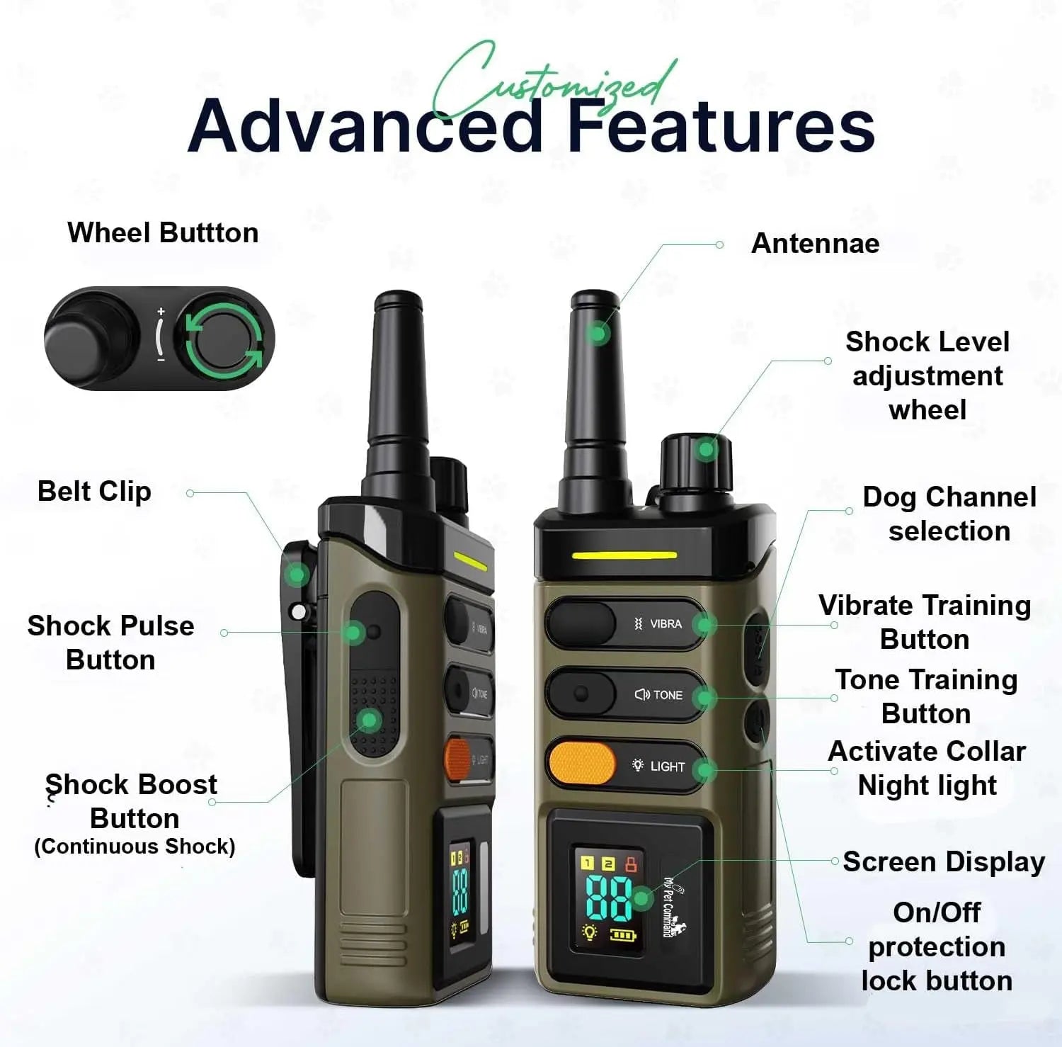 Dog Training Collar for up to 2 Dogs Remote Waterproof Rechargeable 1 Mile Range
