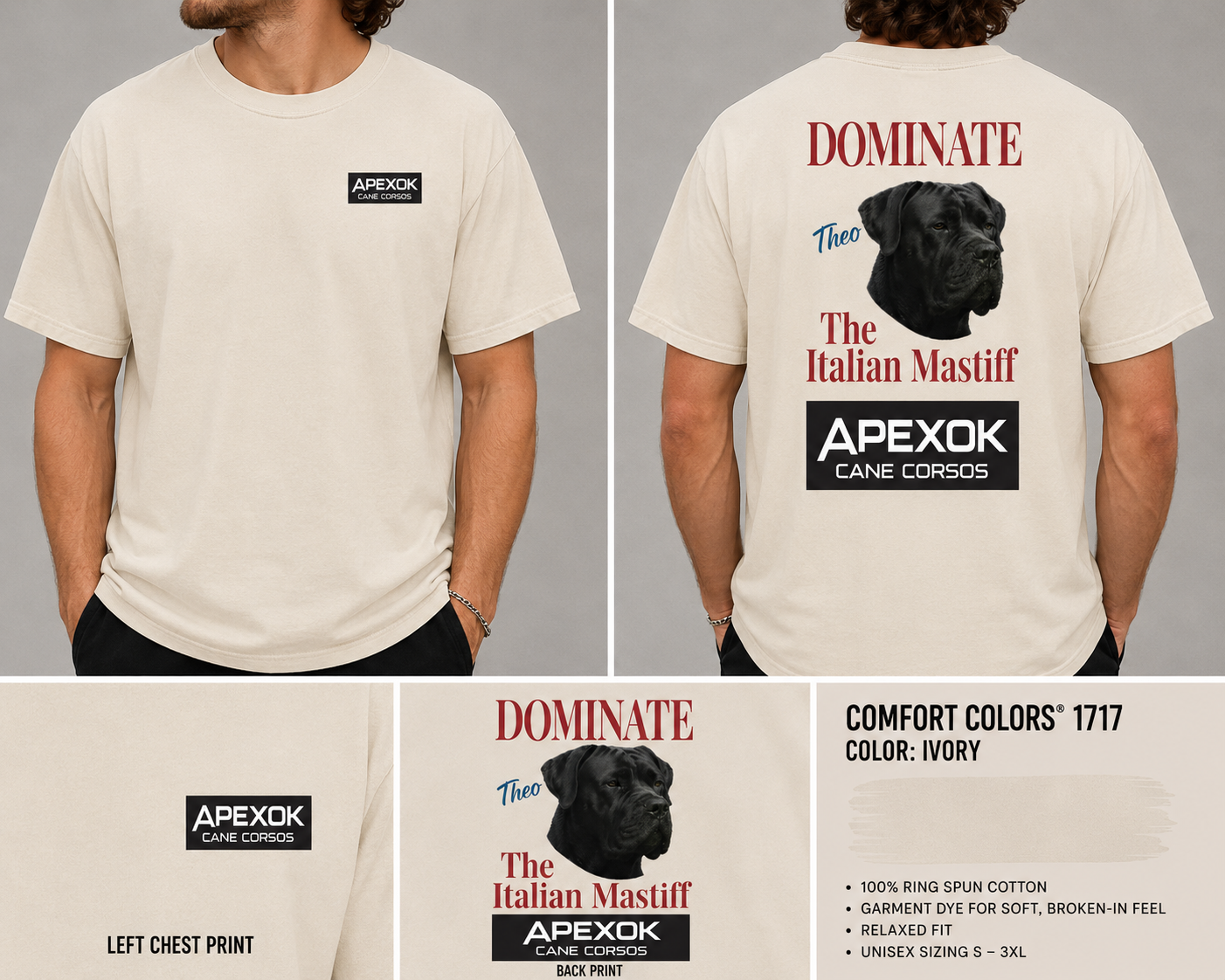 APEXOK Cane Corsos “THEODORE” Comfort Colors T-Shirt