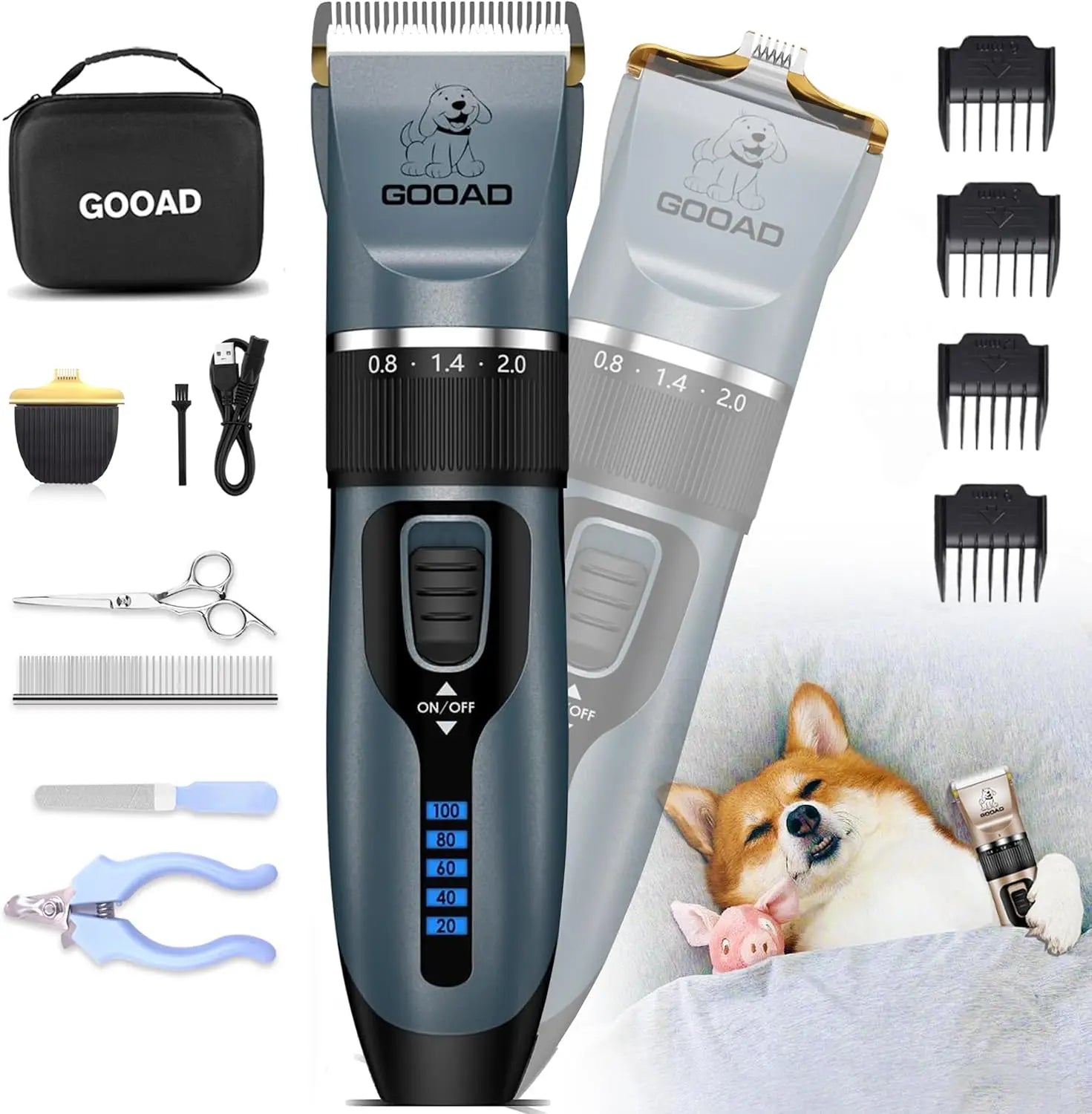 Pet Grooming Clippers Kit – Quiet Cordless Rechargeable Trimmer & Paw Shaver for Dogs & Cats