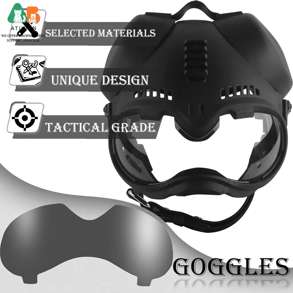 ATUBAN K9 Tactical Dog Helmet with Goggles, Windproof and Impact-Resistant Head Protection for Dogs,Adjustable Strap for Outdoor