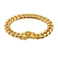 Metal Dog Collar Stainless Steel Pet Choker Gold Cuban Link Chain 14mm Wide Lead for Small Medium Large Dogs Pet Accessories