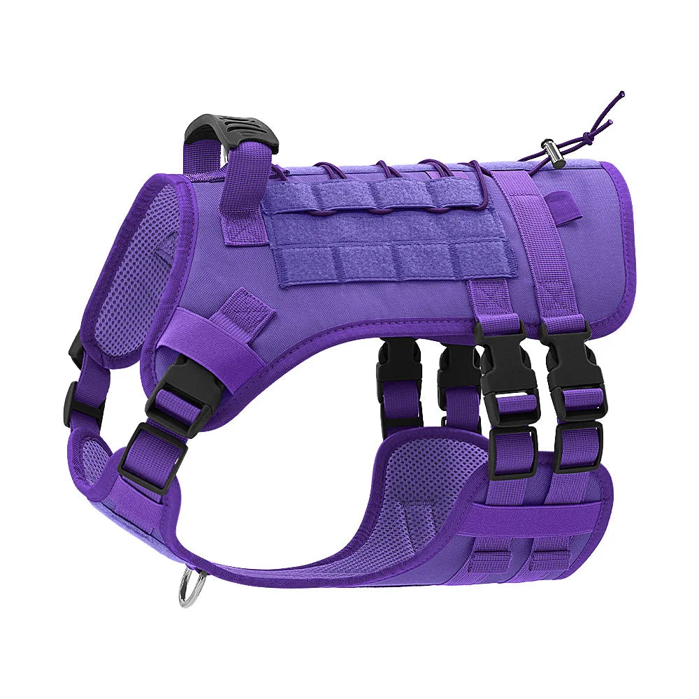 Adjustable Tactical Military Dog Harness No Pull w/ Handle, MOLLE Vest Breathable for Large Medium Dogs Outdoor Walking