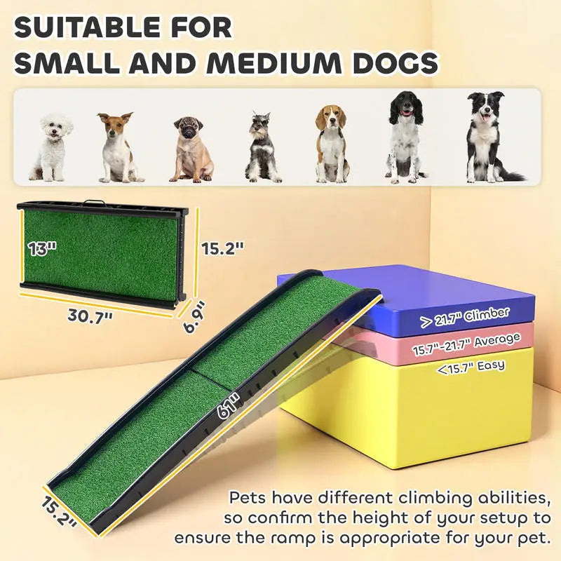 PawHut Folding Dog Ramp for Car, 61 Inches Portable Pet Ramp with Non Slip Grass Surface, Raised Side Rails