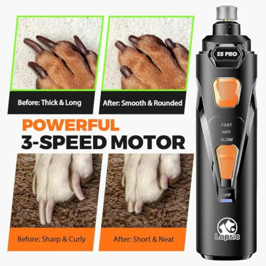 Whisper Quiet Dog Nail Grinder with 4 LED Lights, Safe and Stress-Free for Sensitive Dogs Cats of All Breeds and Sizes, 3 Grind