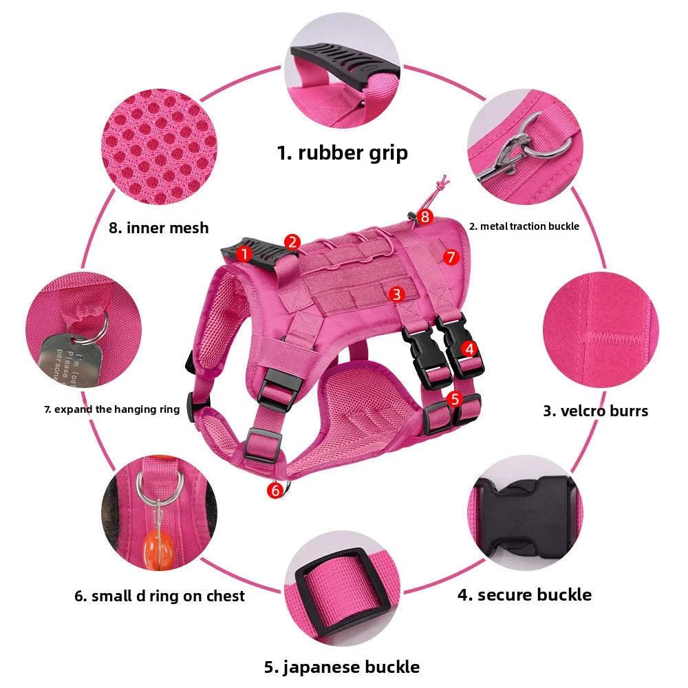 Adjustable Tactical Military Dog Harness No Pull w/ Handle, MOLLE Vest Breathable for Large Medium Dogs Outdoor Walking