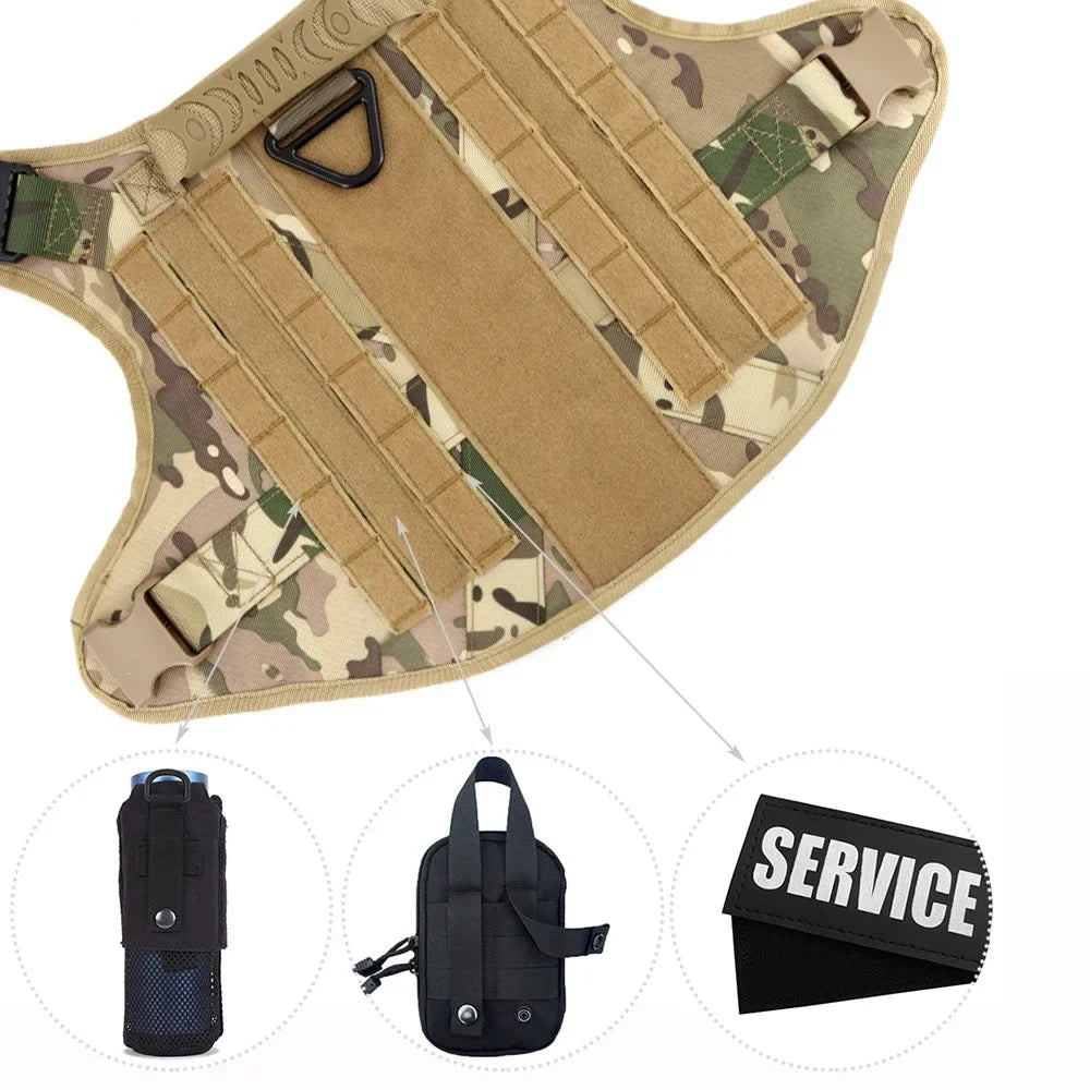 Dog Harness for Large Dogs Collar Leash Molle Pouch Military Harnesses French Bulldog Pet Tactical Training Vest Dog Accessories