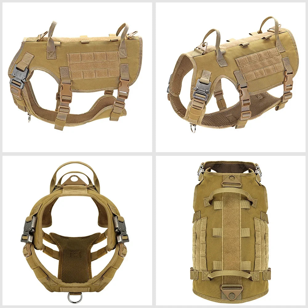 Nylon Tactical Dog Harness Military Dogs Vest Durable Pet Training Harnesses with Flags for Medium Large Dogs Golden Retriever