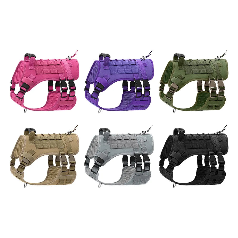 Adjustable Tactical Military Dog Harness No Pull w/ Handle, MOLLE Vest Breathable for Large Medium Dogs Outdoor Walking