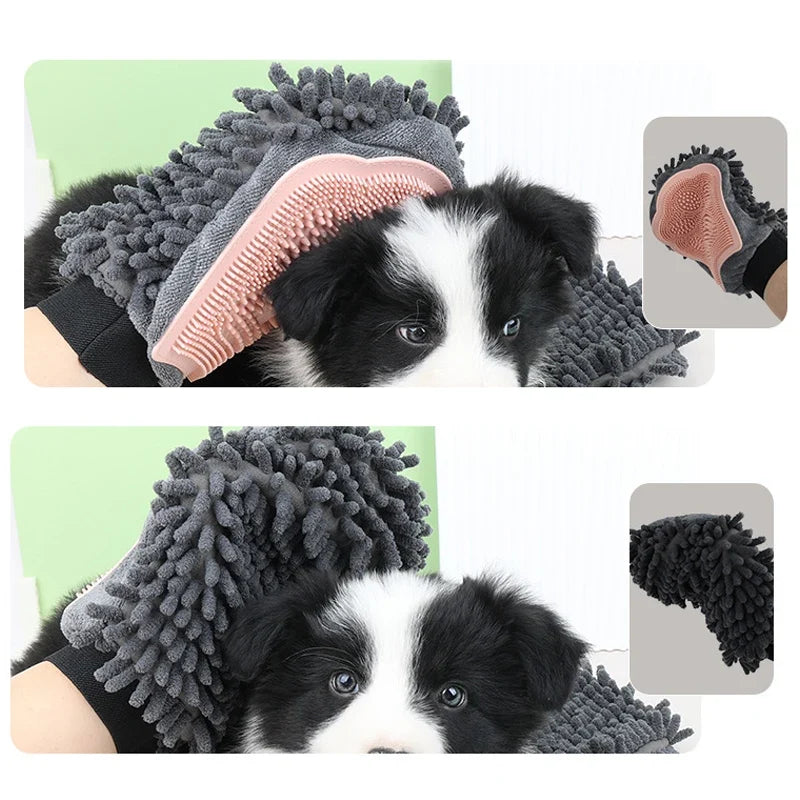 1PC Pet Grooming Gloves Double-Sided Gloves Cleaning Massage Dog Washing Bath Fast Absorb Water Hair Removes Glove