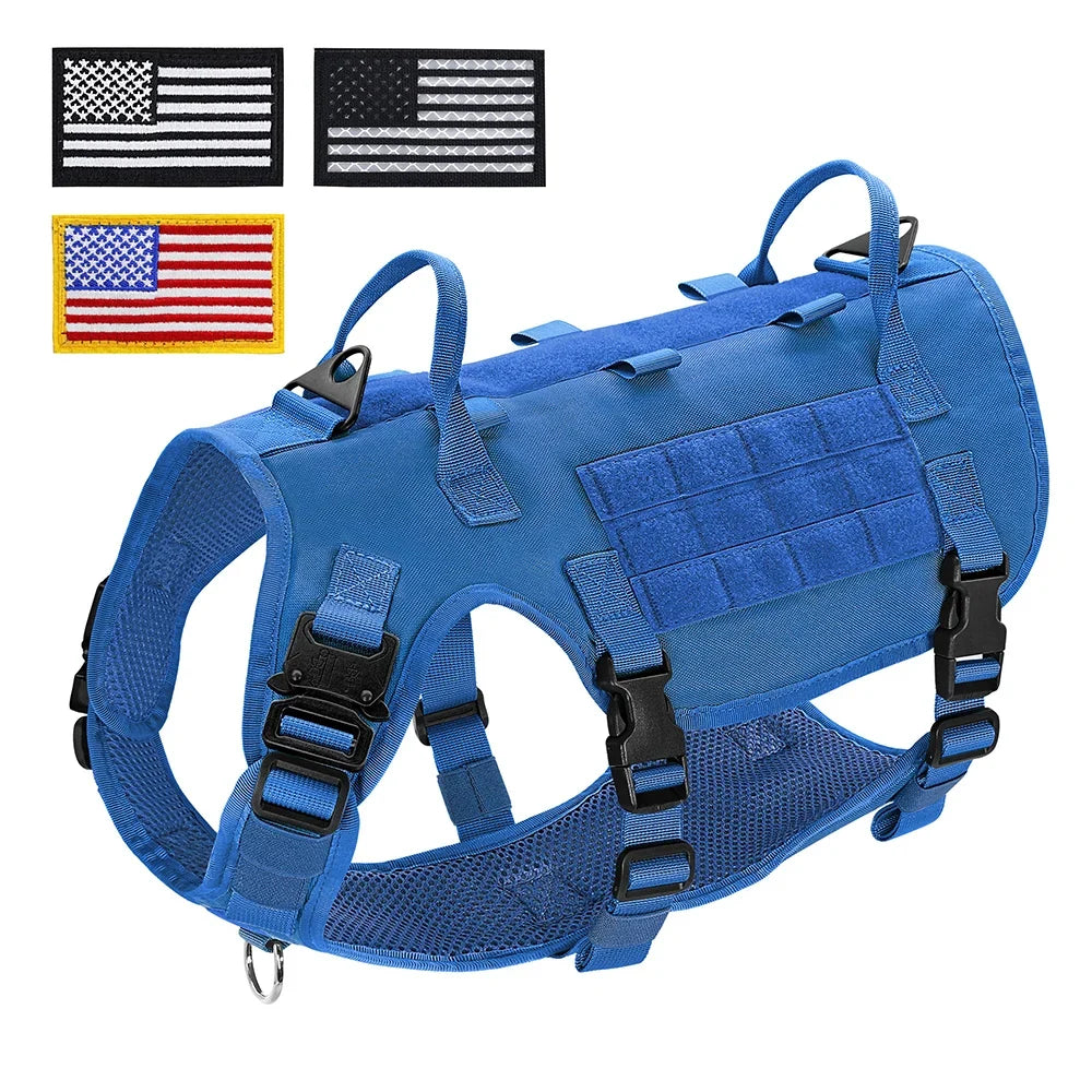Nylon Tactical Dog Harness Military Dogs Vest Durable Pet Training Harnesses with Flags for Medium Large Dogs Golden Retriever