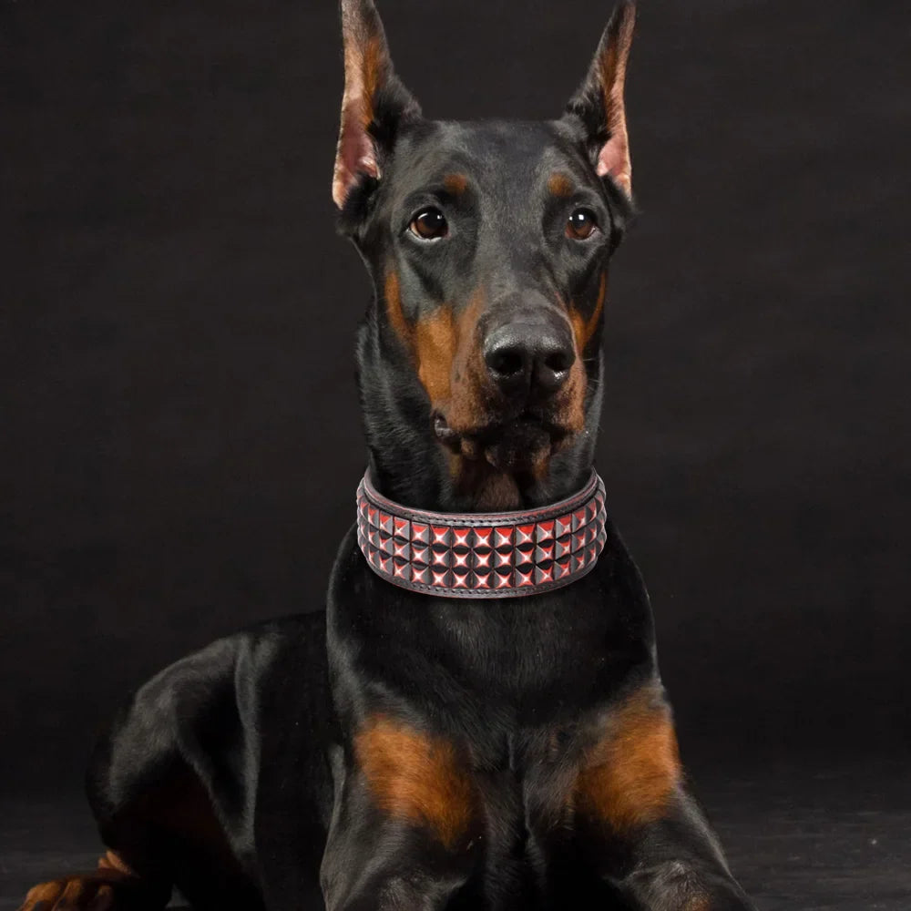 Genuine Leather Big Dog Collar 2inch Wide Diamond Dog Collars Durable Spike Pet Necklace Luxury for Medium Large Dogs Pitbull
