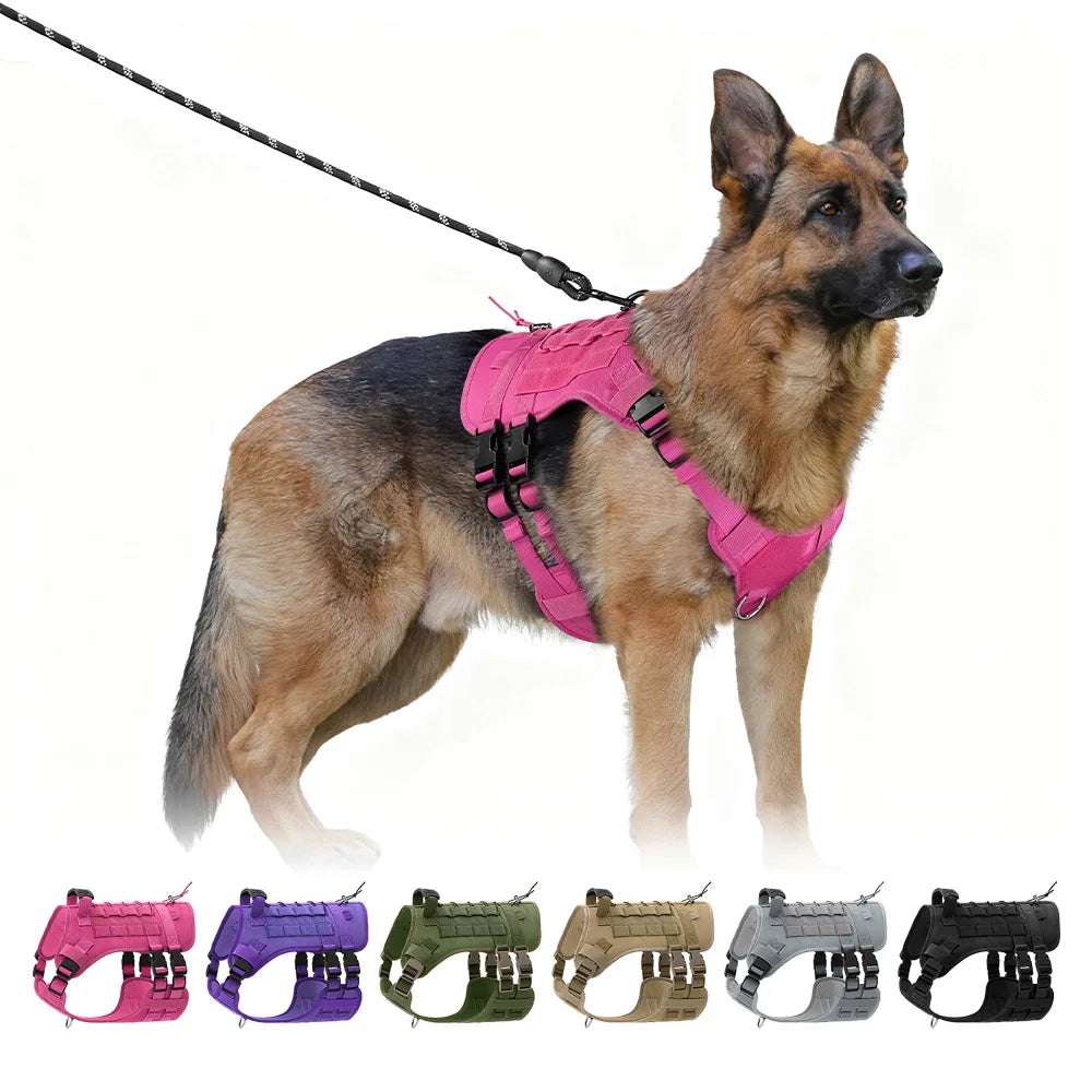 Adjustable Tactical Military Dog Harness No Pull w/ Handle, MOLLE Vest Breathable for Large Medium Dogs Outdoor Walking