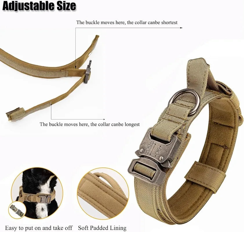Tactical Dog Collar Adjustable Military Training Nylon Dog Collar with Control Handle Heavy Quick-Release Metal Buckle for Dogs