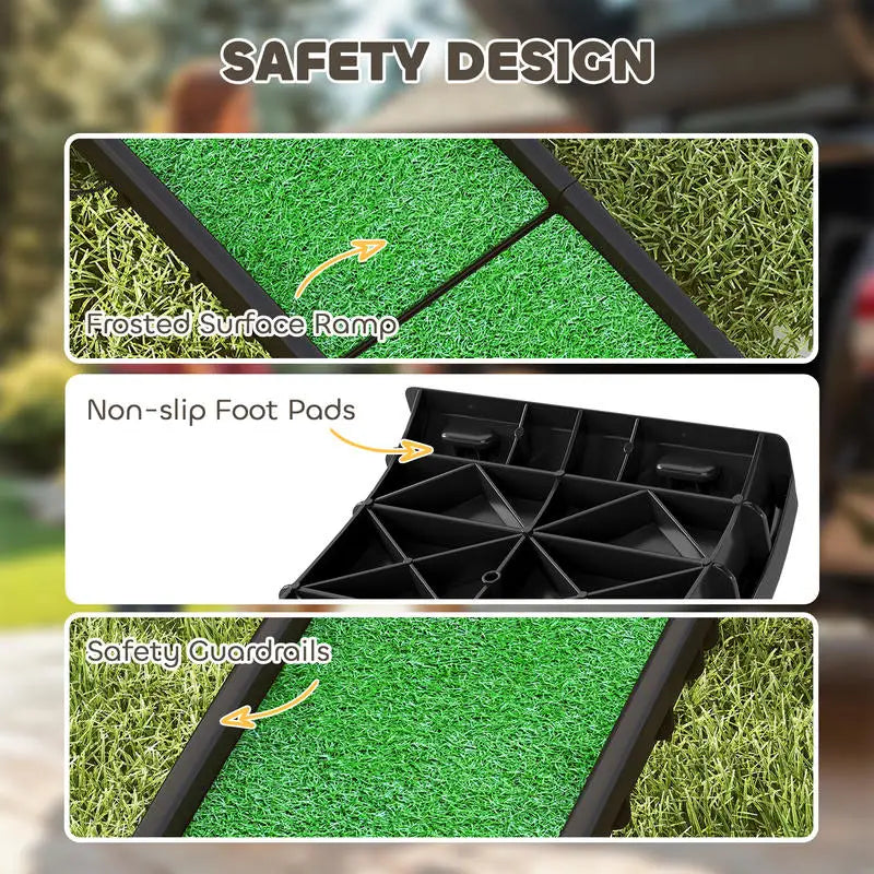 PawHut Folding Dog Ramp for Car, 61 Inches Portable Pet Ramp with Non Slip Grass Surface, Raised Side Rails