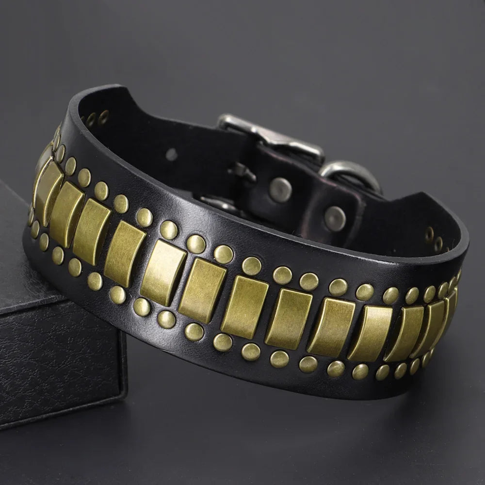 Genuine Leather Big Dog Collar 2inch Wide Diamond Dog Collars Durable Spike Pet Necklace Luxury for Medium Large Dogs Pitbull