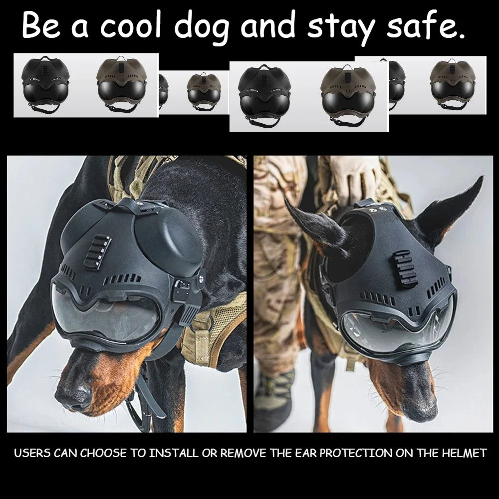 Tactical K9 Dog Helmet With Goggles, Military Protective Helmet For Large Dogs Hunting Motorcycle