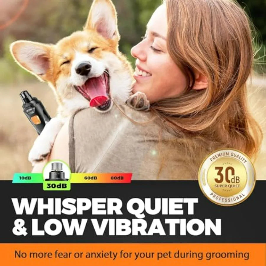 Whisper Quiet Dog Nail Grinder with 4 LED Lights, Safe and Stress-Free for Sensitive Dogs Cats of All Breeds and Sizes, 3 Grind