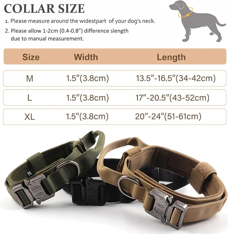 Tactical Dog Collar Adjustable Military Training Nylon Dog Collar with Control Handle Heavy Quick-Release Metal Buckle for Dogs
