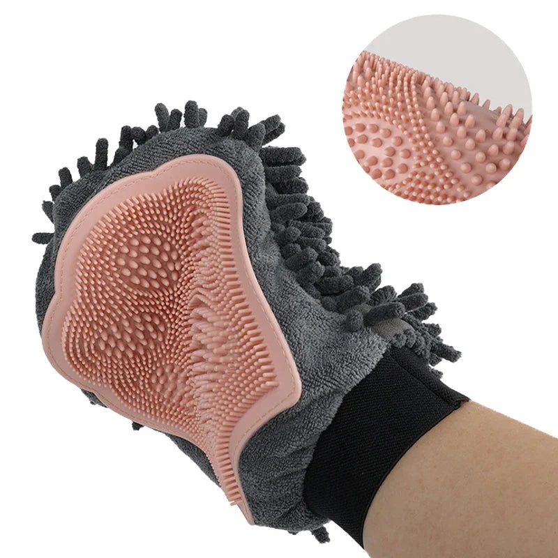 1PC Pet Grooming Gloves Double-Sided Gloves Cleaning Massage Dog Washing Bath Fast Absorb Water Hair Removes Glove