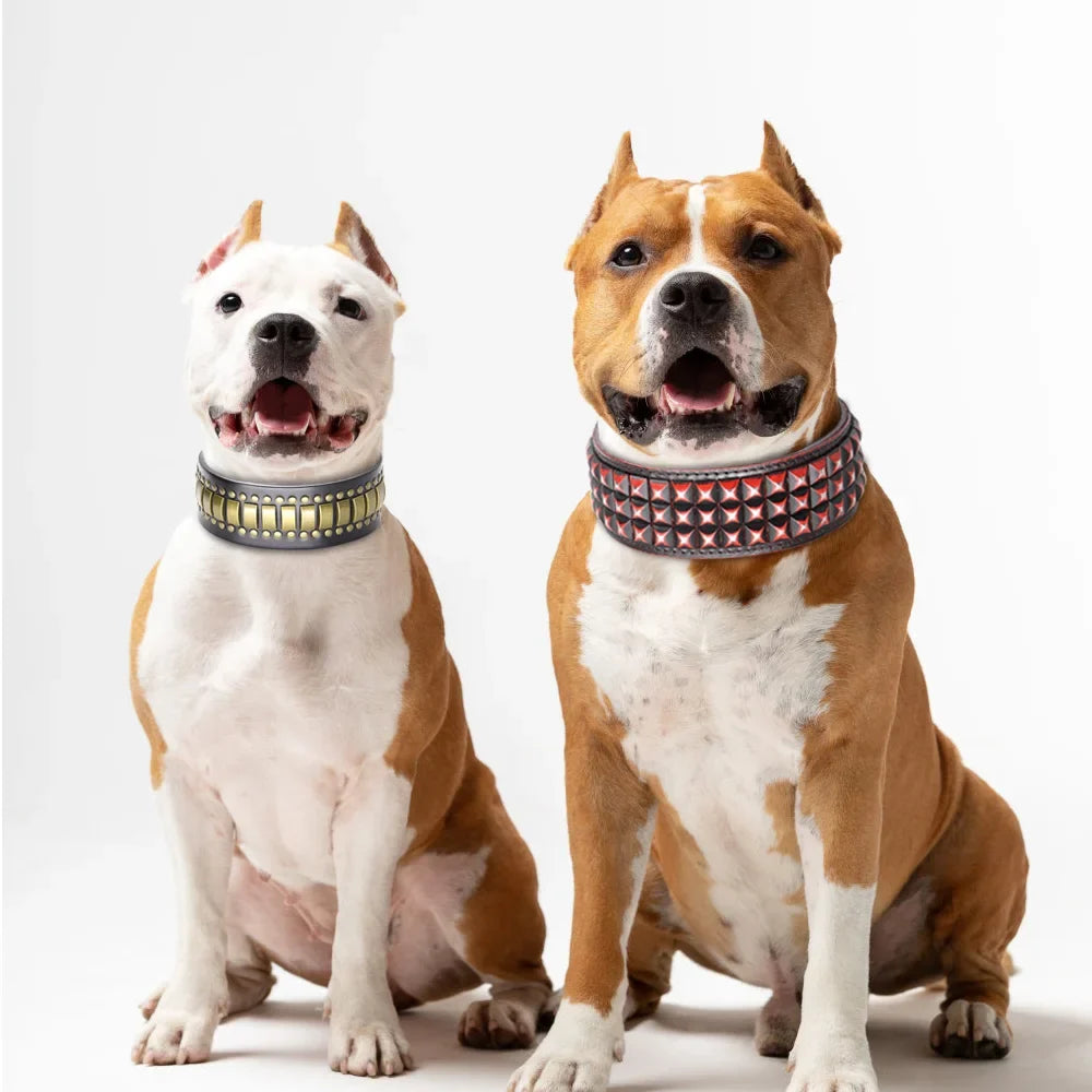 Genuine Leather Big Dog Collar 2inch Wide Diamond Dog Collars Durable Spike Pet Necklace Luxury for Medium Large Dogs Pitbull