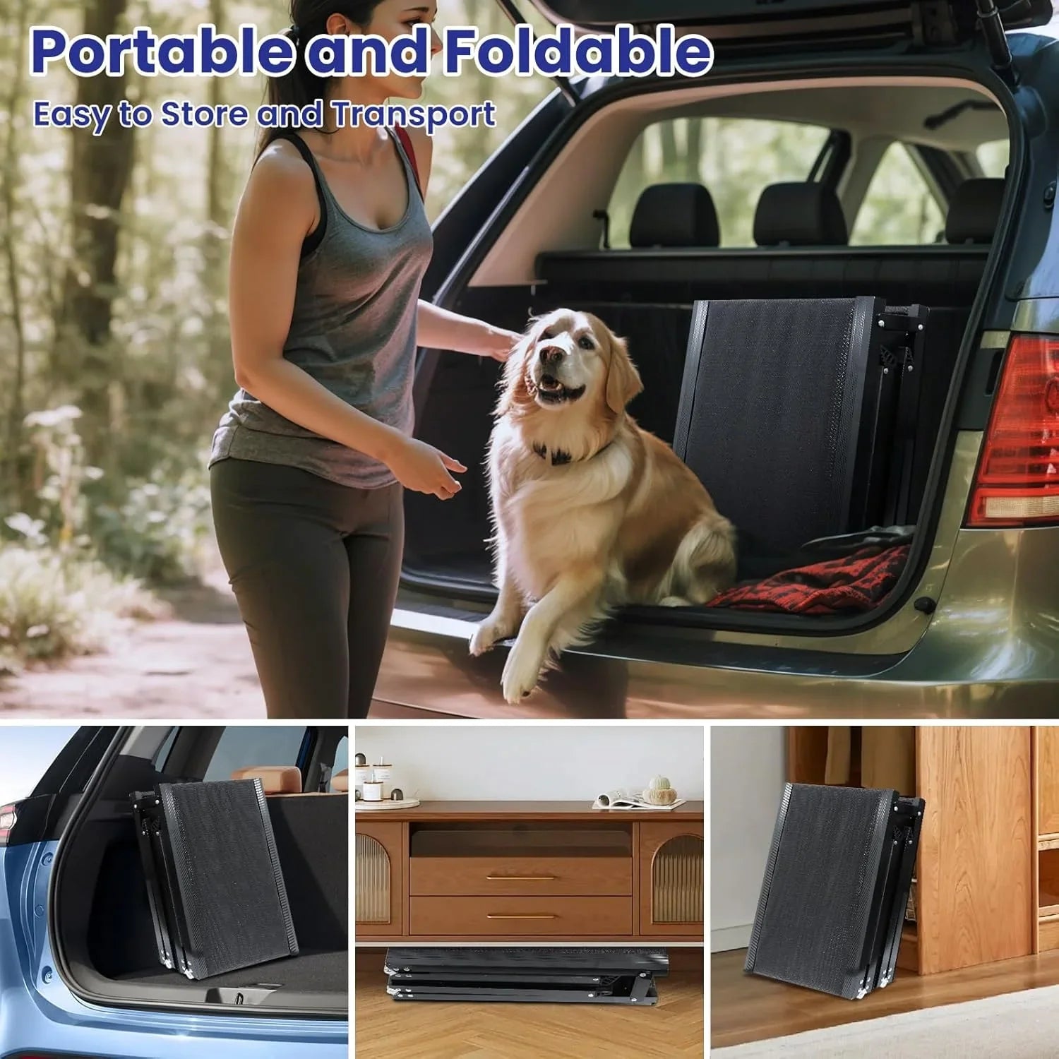 Pet Ramp for Large Dogs with Non-Slip Rug Surface Dog Ramp for Car,  Extra Long Folding Dog Ramps,