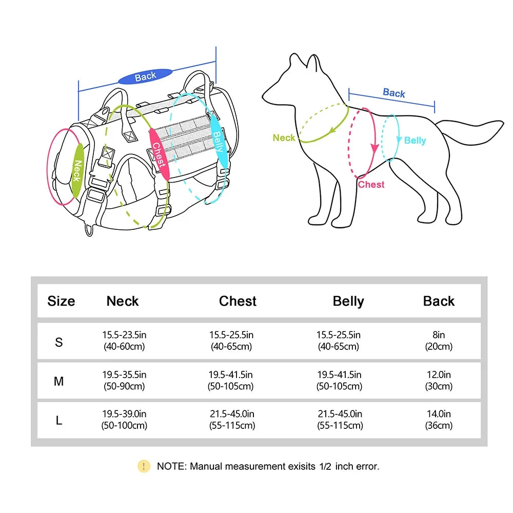 Nylon Tactical Dog Harness Military Dogs Vest Durable Pet Training Harnesses with Flags for Medium Large Dogs Golden Retriever