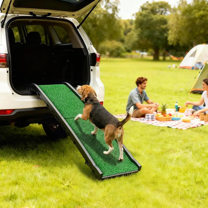 PawHut Folding Dog Ramp for Car, 61 Inches Portable Pet Ramp with Non Slip Grass Surface, Raised Side Rails