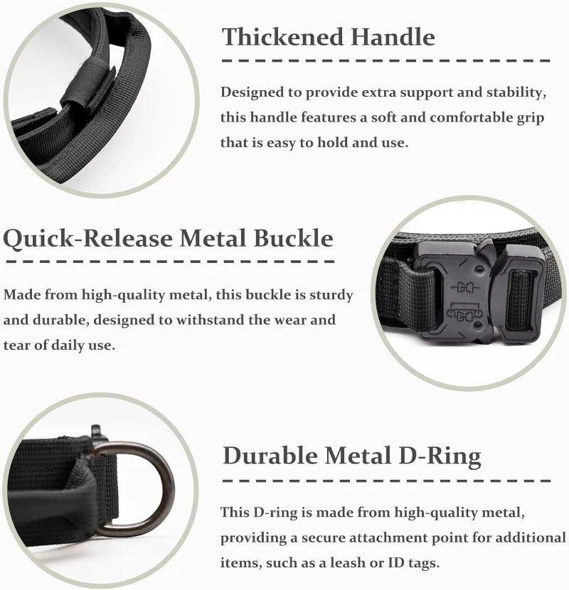Tactical Dog Collar Adjustable Military Training Nylon Dog Collar with Control Handle Heavy Quick-Release Metal Buckle for Dogs