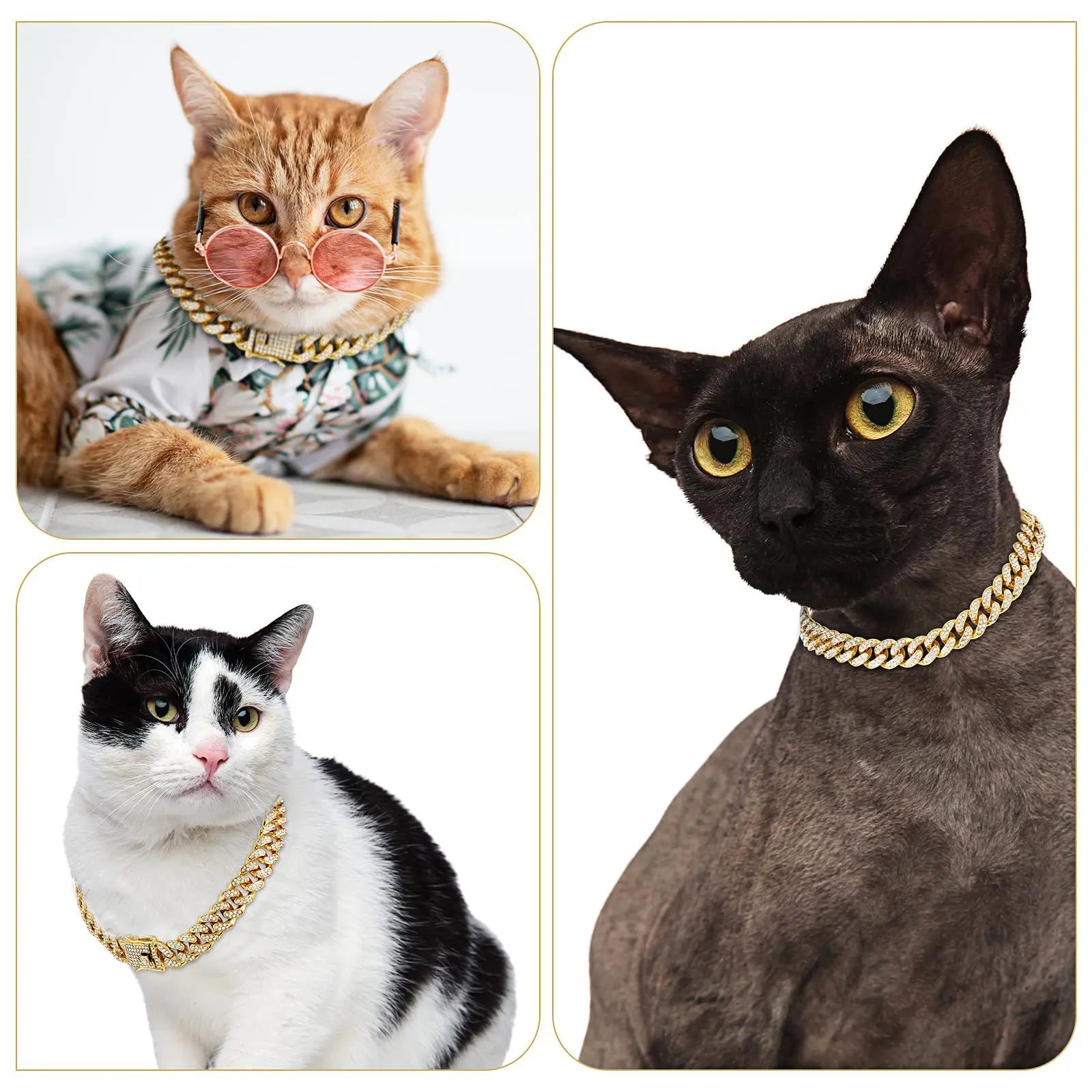 Pet Dog Collar Cat Cuban Chain Diamond Walking Metal Chain Collar with Design Secure Buckle Jewelry Accessories Cuban Collar