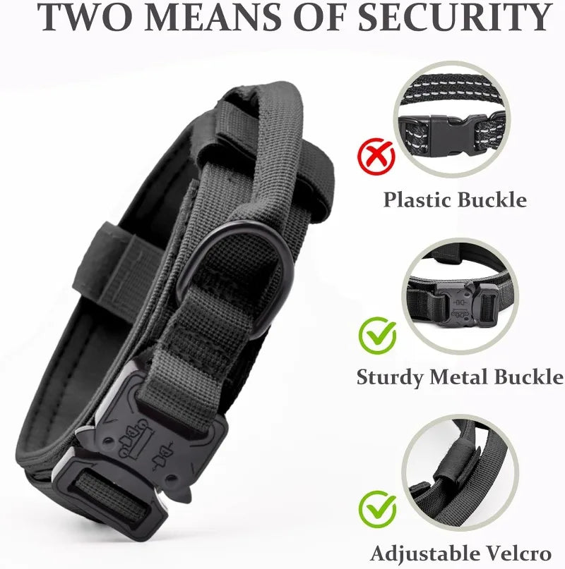 Tactical Dog Collar Adjustable Military Training Nylon Dog Collar with Control Handle Heavy Quick-Release Metal Buckle for Dogs